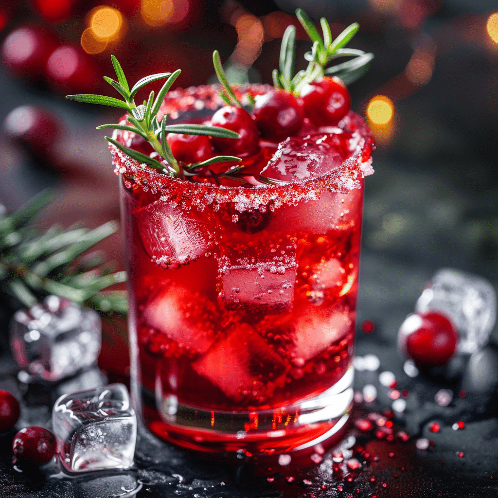 The Ultimate Unsweetened Cranberry Juice to Recharge Body & Mind 27 Festive unsweetened cranberry juice with ice, rosemary, and sugared rim in a glass