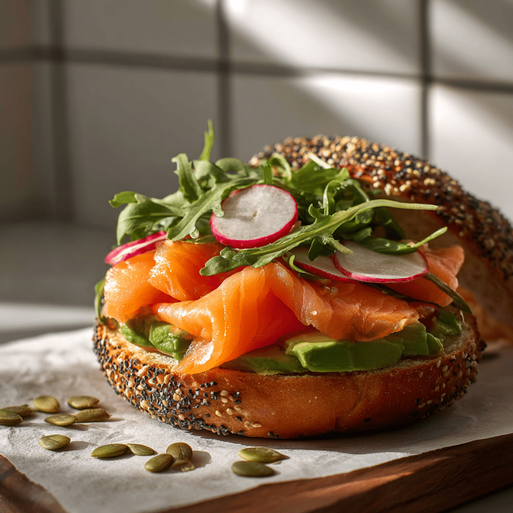 Iron Rich Smoked Salmon and Avocado Bagel