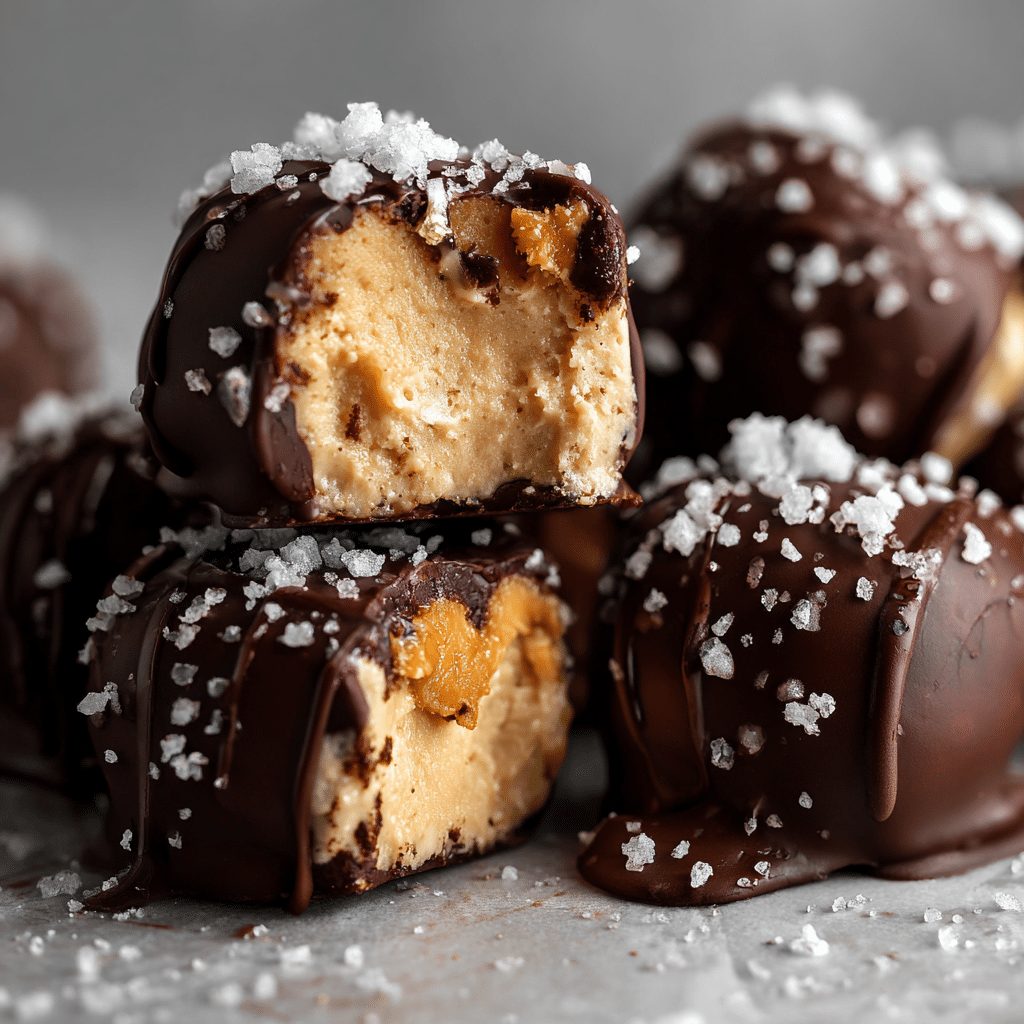 Frozen Peanut Butter Yogurt Bites in Glossy Dark Chocolate