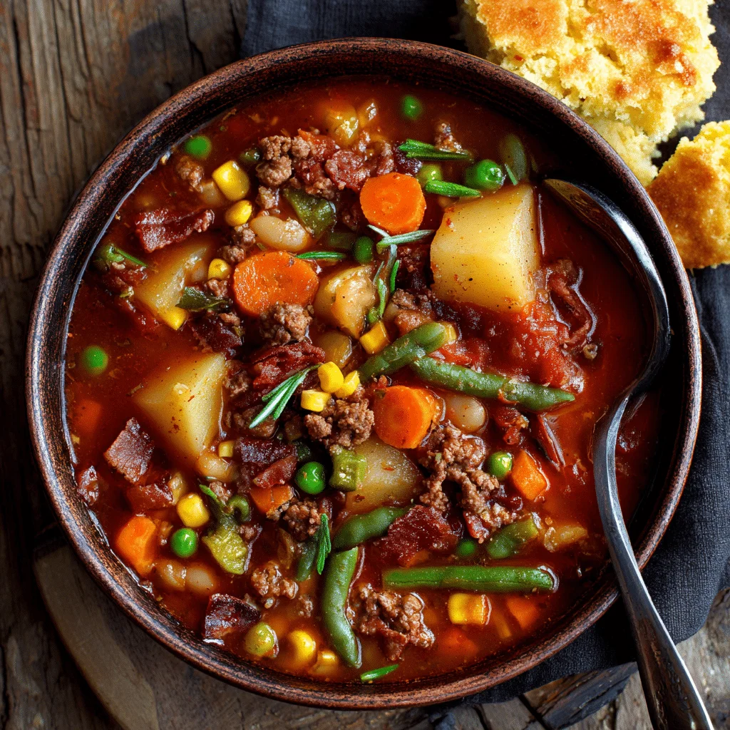 Amazing High Protein Cowboy Soup in 30 Minutes 2 Hearty high protein cowboy soup with ground smoked beef bacon, potatoes, beans, mixed vegetables, and jalapeño in a smoky chili‑tomato beef broth—30-minute one‑pot meal.